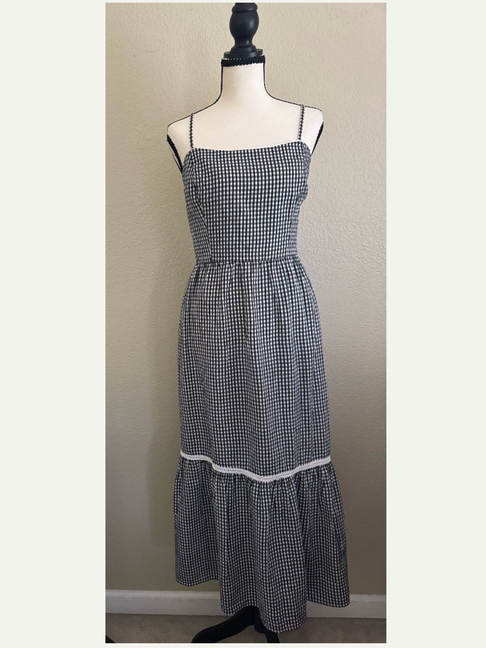 Dizzy Lizzy Black and White Gingham Spaghetti Strap Dress Large